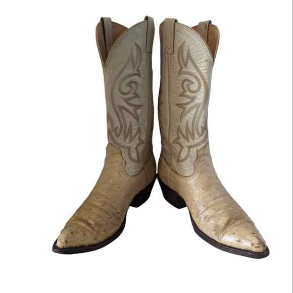 Vintage Nocona Cream Full Quill Ostrich Leather Cowboy Western Boots Mens Size 8 main image 9